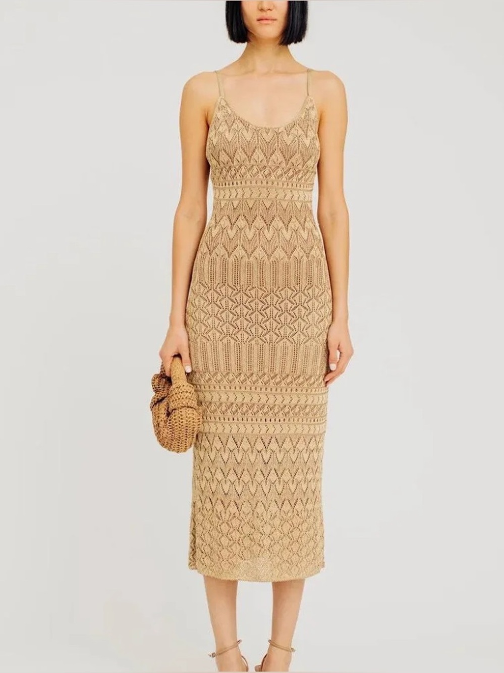 Ramy Brook Tan/gold Vanessa Crochet Knit Midi Dress - Picture 2 of 4